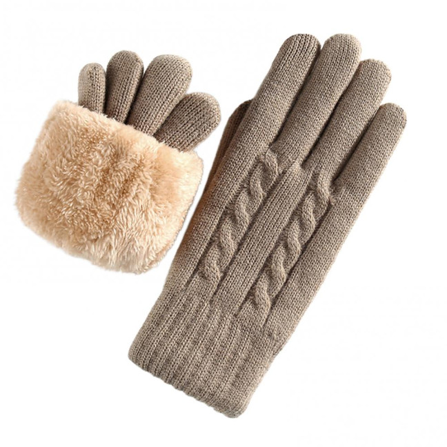 Women Winter Knitted Gloves Thick Fleece Lined Warm Gloves Solid Color Touch Screen Gloves for Driving Golfing Fishing Hiking
