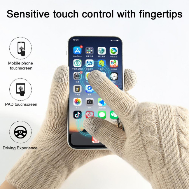 Women Winter Knitted Gloves Thick Fleece Lined Warm Gloves Solid Color Touch Screen Gloves for Driving Golfing Fishing Hiking