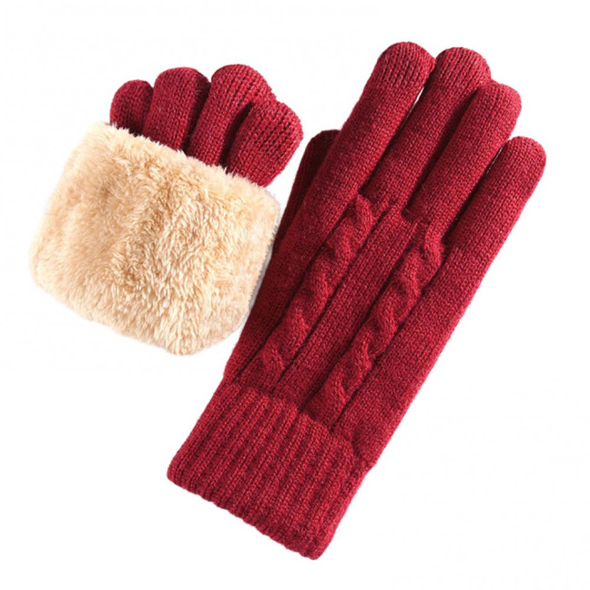 Women Winter Knitted Gloves Thick Fleece Lined Warm Gloves Solid Color Touch Screen Gloves for Driving Golfing Fishing Hiking
