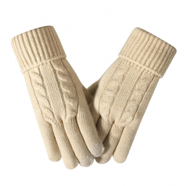 Women Winter Knitted Gloves Thick Fleece Lined Warm Gloves Solid Color Touch Screen Gloves for Driving Golfing Fishing Hiking