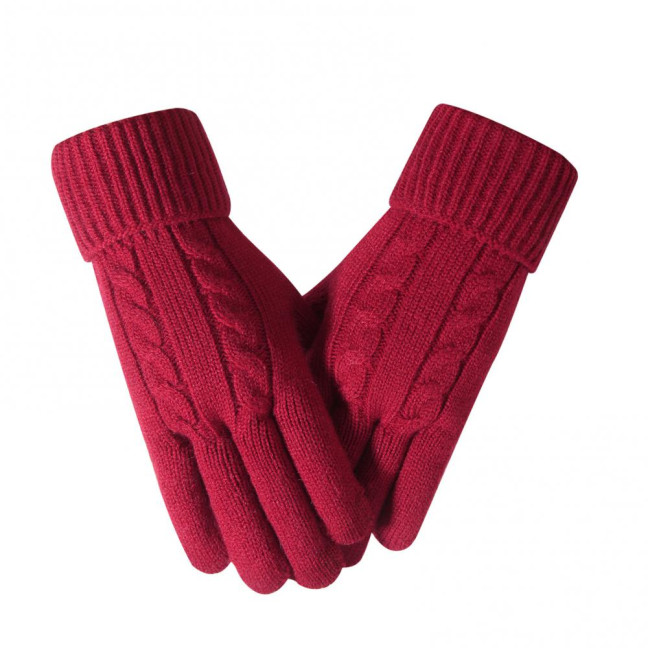 Women Winter Knitted Gloves Thick Fleece Lined Warm Gloves Solid Color Touch Screen Gloves for Driving Golfing Fishing Hiking