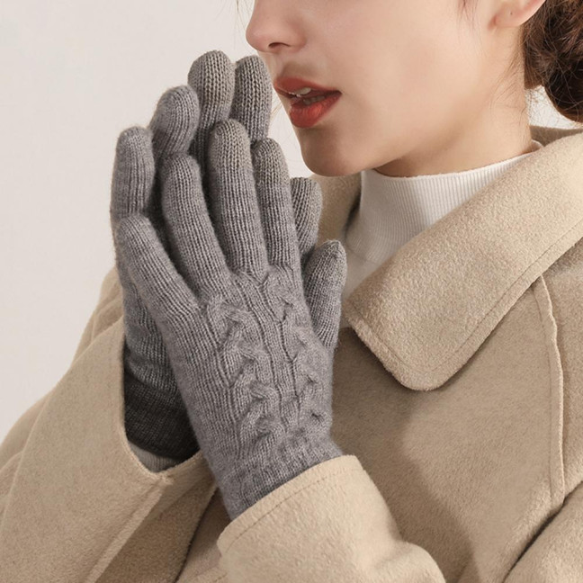 Women Winter Knitted Gloves Thick Fleece Lined Warm Gloves Solid Color Touch Screen Gloves for Driving Golfing Fishing Hiking