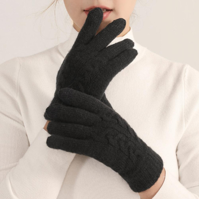 Women Winter Knitted Gloves Thick Fleece Lined Warm Gloves Solid Color Touch Screen Gloves for Driving Golfing Fishing Hiking