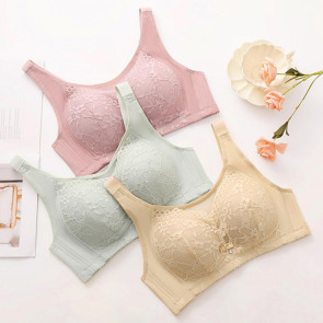 Women's Plus Size Floral Lace Bra Wireless Full Coverage Soft Padded Bra No Underwire Support Everyday Bra