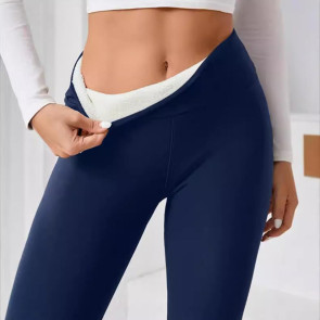 Women Winter Leggings High Waist Solid Color Thickened Plush Lining Bottom Pants Slim Butt Lifting Yoga Pants