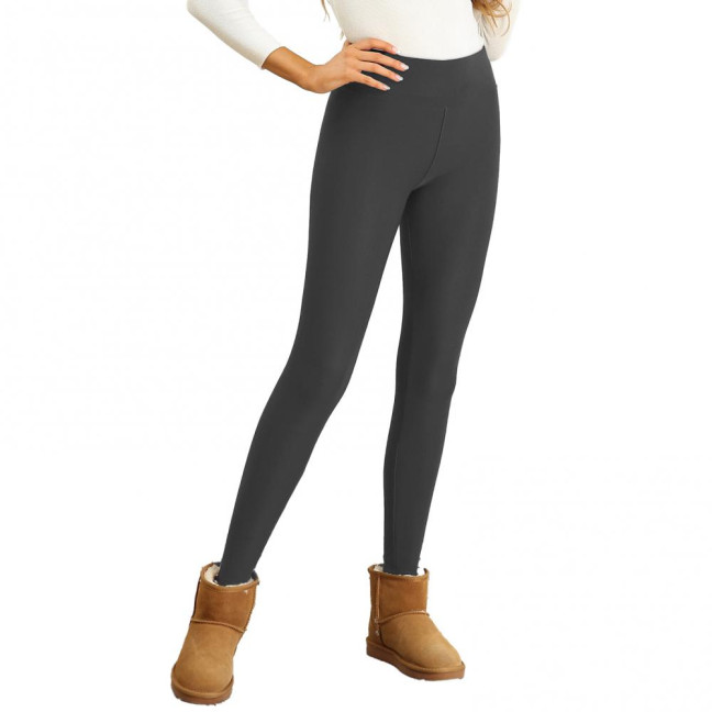 Women Winter Leggings High Waist Solid Color Thickened Plush Lining Bottom Pants Slim Butt Lifting Yoga Pants