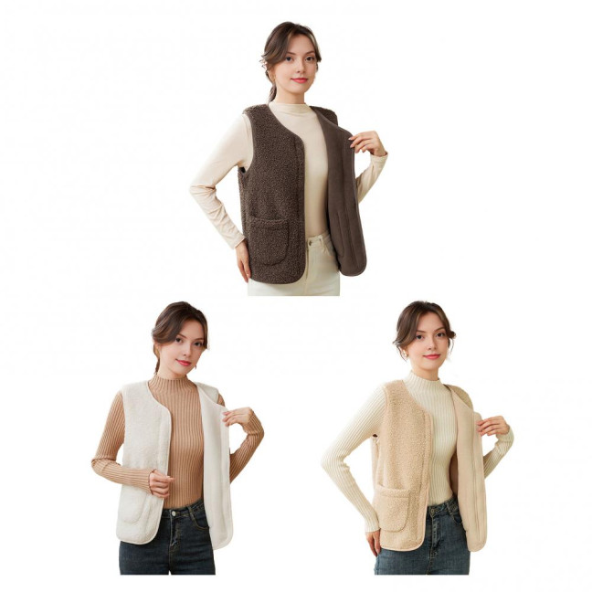 Fuzzy Sherpa Fleece Vest for Women Warm Sleeveless Jacket Cozy Full Zip Waistcoat with Pockets Fall Winnter Outerwear