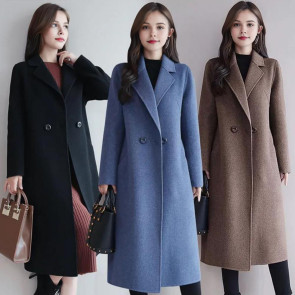 Women's Fall Winter Wool Coat Notch Lapel Single-Breasted Peacoat Casual Trench Coat Mid-Long Thick Overcoat