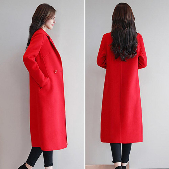 Women's Fall Winter Wool Coat Notch Lapel Single-Breasted Peacoat Casual Trench Coat Mid-Long Thick Overcoat
