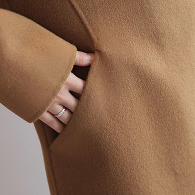 Women's Fall Winter Wool Coat Notch Lapel Single-Breasted Peacoat Casual Trench Coat Mid-Long Thick Overcoat