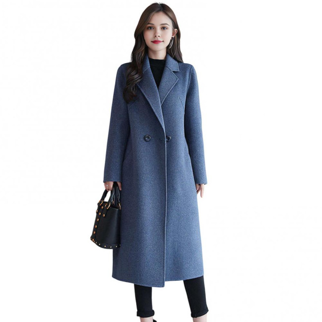 Women's Fall Winter Wool Coat Notch Lapel Single-Breasted Peacoat Casual Trench Coat Mid-Long Thick Overcoat