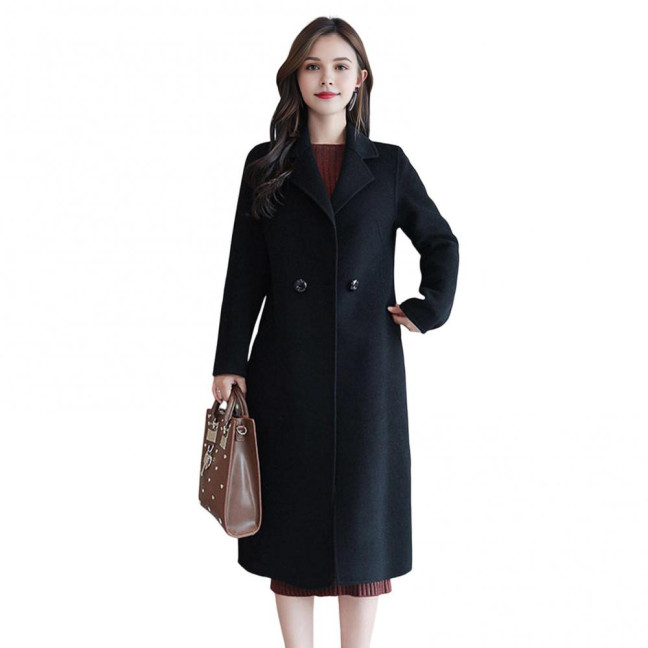 Women's Fall Winter Wool Coat Notch Lapel Single-Breasted Peacoat Casual Trench Coat Mid-Long Thick Overcoat