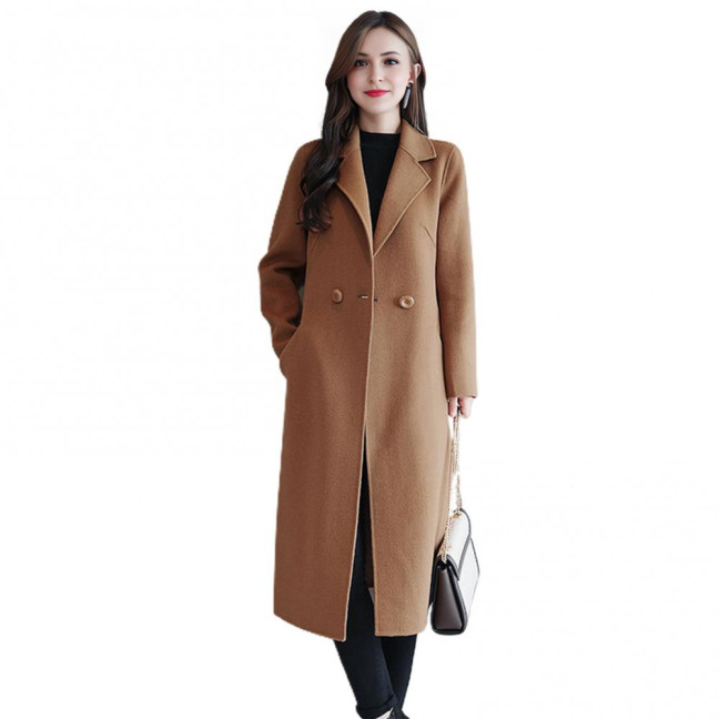 Women's Fall Winter Wool Coat Notch Lapel Single-Breasted Peacoat Casual Trench Coat Mid-Long Thick Overcoat