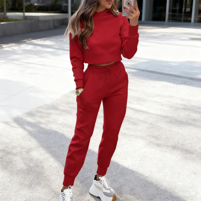 Women's 2 Piece Outfits Long Sleeve Pullover Crop Top And Drawstring Sweatpants Set Fall Lounge Sweatsuit Set 