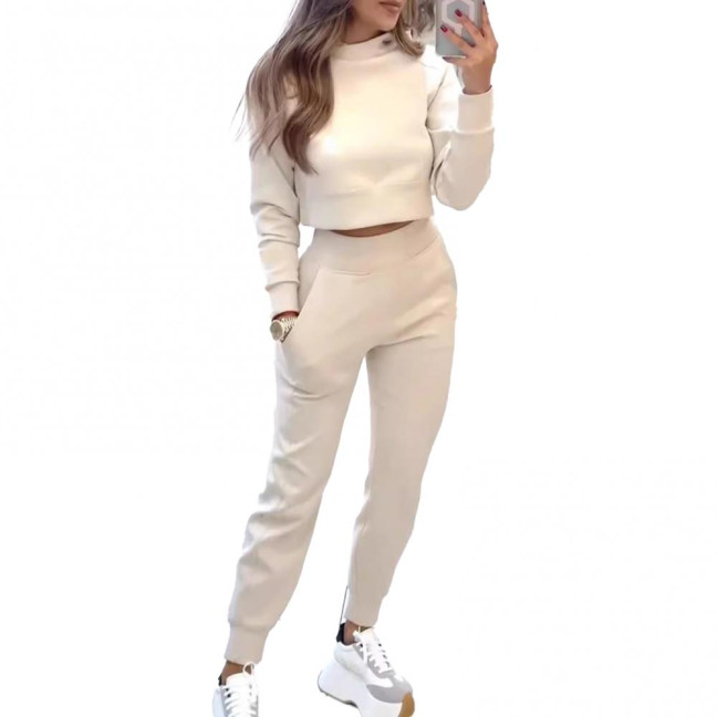 Women's 2 Piece Outfits Long Sleeve Pullover Crop Top And Drawstring Sweatpants Set Fall Lounge Sweatsuit Set 