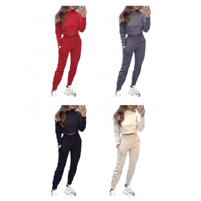 Women's 2 Piece Outfits Long Sleeve Pullover Crop Top And Drawstring Sweatpants Set Fall Lounge Sweatsuit Set 