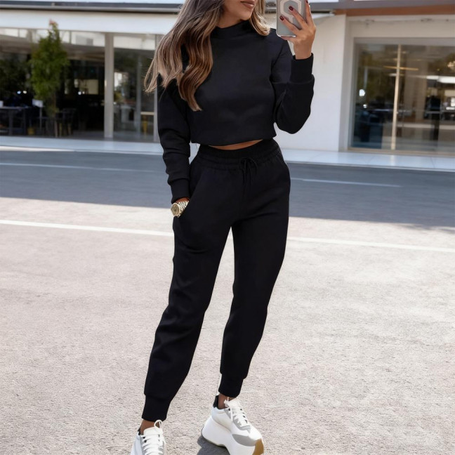 Women's 2 Piece Outfits Long Sleeve Pullover Crop Top And Drawstring Sweatpants Set Fall Lounge Sweatsuit Set 