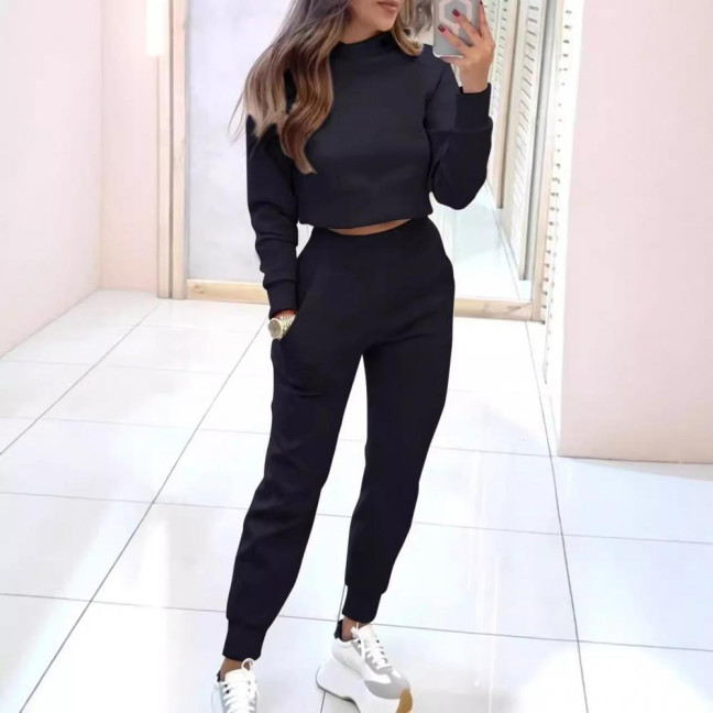 Women's 2 Piece Outfits Long Sleeve Pullover Crop Top And Drawstring Sweatpants Set Fall Lounge Sweatsuit Set 