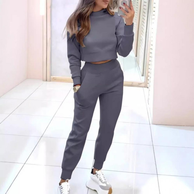 Women's 2 Piece Outfits Long Sleeve Pullover Crop Top And Drawstring Sweatpants Set Fall Lounge Sweatsuit Set 