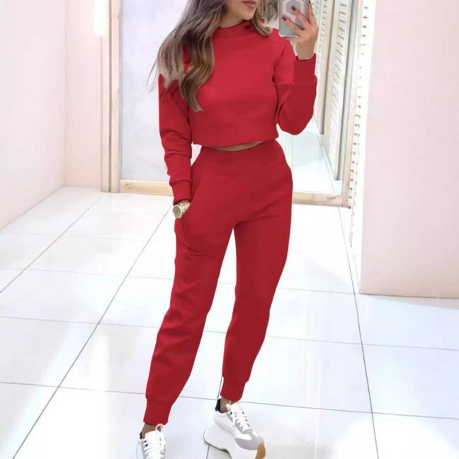Women's 2 Piece Outfits Long Sleeve Pullover Crop Top And Drawstring Sweatpants Set Fall Lounge Sweatsuit Set 