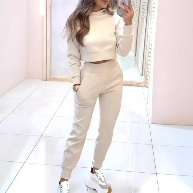 Women's 2 Piece Outfits Long Sleeve Pullover Crop Top And Drawstring Sweatpants Set Fall Lounge Sweatsuit Set 