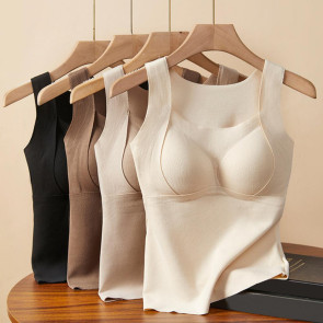 Women Sleeveless Thermal Tank Top with Built-in Bra Fleece Lined Warm Base Layer Tunic Camisole Undershirt for Cold Weather