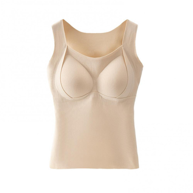 Women Sleeveless Thermal Tank Top with Built-in Bra Fleece Lined Warm Base Layer Tunic Camisole Undershirt for Cold Weather