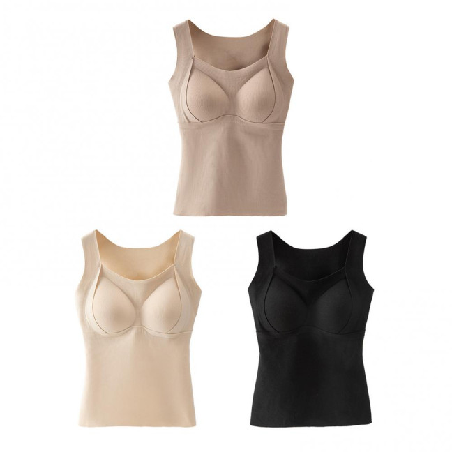 Women Sleeveless Thermal Tank Top with Built-in Bra Fleece Lined Warm Base Layer Tunic Camisole Undershirt for Cold Weather