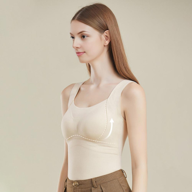 Women Sleeveless Thermal Tank Top with Built-in Bra Fleece Lined Warm Base Layer Tunic Camisole Undershirt for Cold Weather