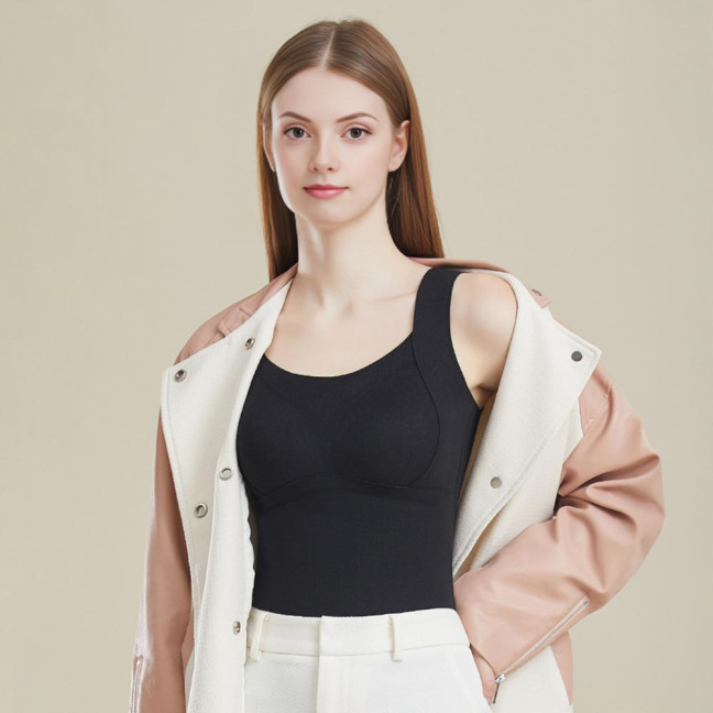 Women Sleeveless Thermal Tank Top with Built-in Bra Fleece Lined Warm Base Layer Tunic Camisole Undershirt for Cold Weather