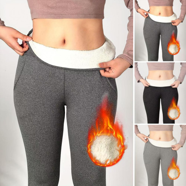 Women Leggings with Pockets Solid Color High Waist Plush Lining Thickened Warm Pants Tight Fit Cold Weather Leggings Women Leggings with Pockets Solid Color High Waist Plush Lining Thickened Warm Pants Tight Fit Cold Weather Leggings