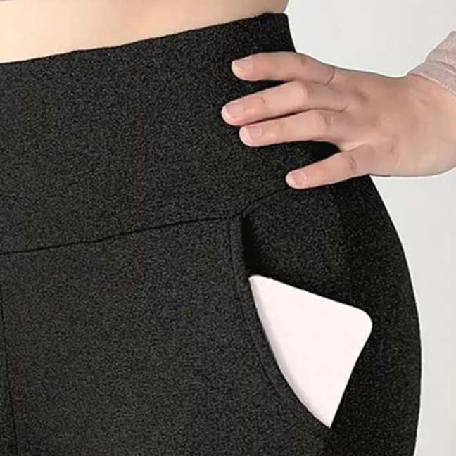 Women Leggings with Pockets Solid Color High Waist Plush Lining Thickened Warm Pants Tight Fit Cold Weather Leggings Women Leggings with Pockets Solid Color High Waist Plush Lining Thickened Warm Pants Tight Fit Cold Weather Leggings