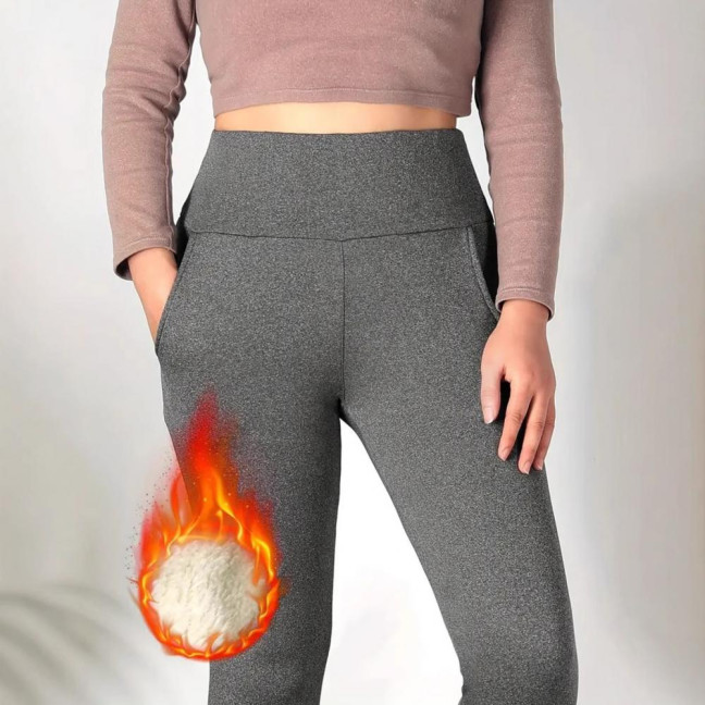 Women Leggings with Pockets Solid Color High Waist Plush Lining Thickened Warm Pants Tight Fit Cold Weather Leggings Women Leggings with Pockets Solid Color High Waist Plush Lining Thickened Warm Pants Tight Fit Cold Weather Leggings