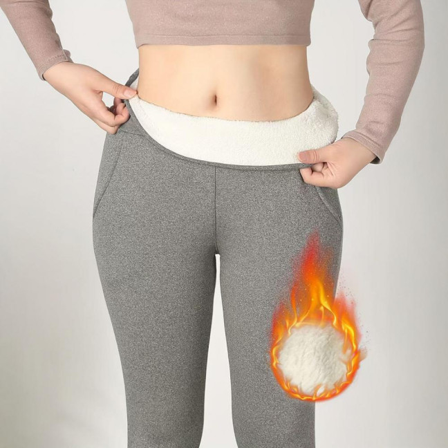 Women Leggings with Pockets Solid Color High Waist Plush Lining Thickened Warm Pants Tight Fit Cold Weather Leggings Women Leggings with Pockets Solid Color High Waist Plush Lining Thickened Warm Pants Tight Fit Cold Weather Leggings