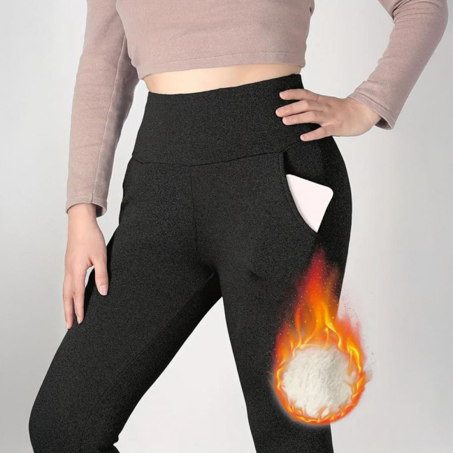 Women Leggings with Pockets Solid Color High Waist Plush Lining Thickened Warm Pants Tight Fit Cold Weather Leggings Women Leggings with Pockets Solid Color High Waist Plush Lining Thickened Warm Pants Tight Fit Cold Weather Leggings
