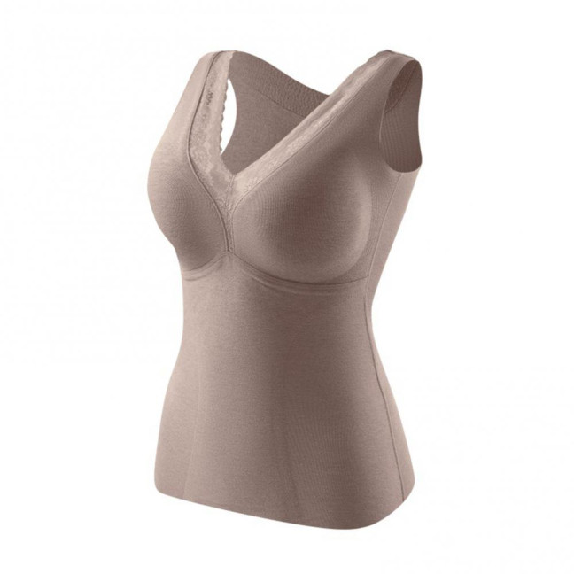 Women Thermal Tank Top Lace V Neck Fleece Lined Base Layer Thick Sleeveless Padded Undershirts Warm Camis Underwear Top for Cold Weather