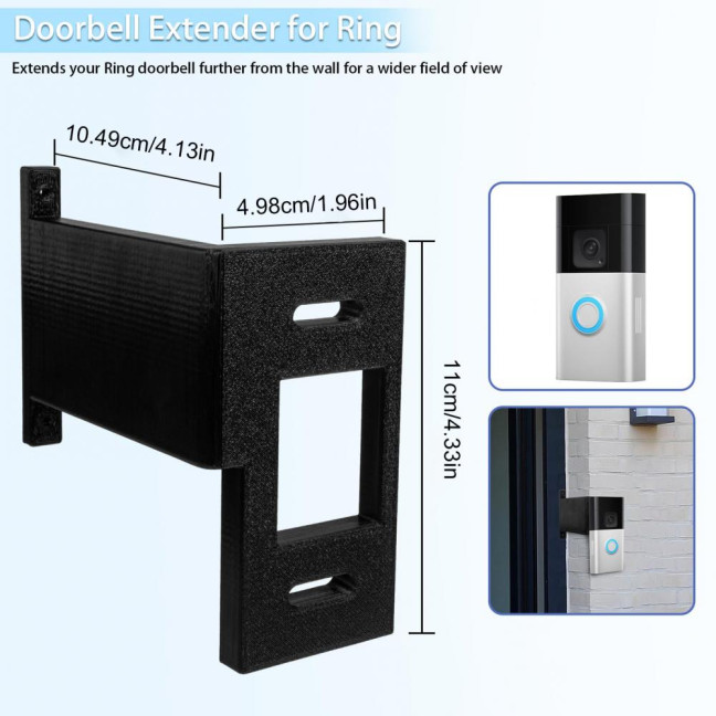 Ring Doorbell Extender Mount Weather Resistant Design Ultra-Thin Heavy-Duty Extension Bracket Stand Tools-free Doorbell Extender