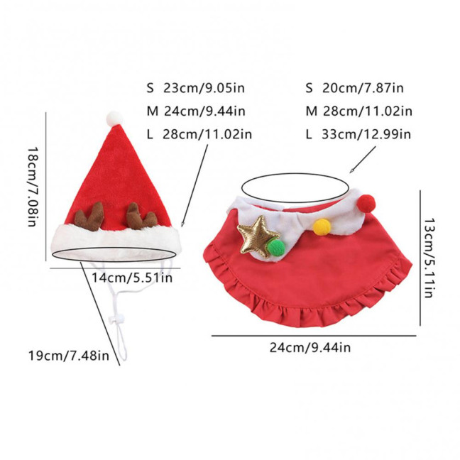 Christmas Cat Costume Set Santa Hat And Bib Collar Xmas Party Pet Outfit for Small Dogs Cats Holiday Dress-up Photography Props