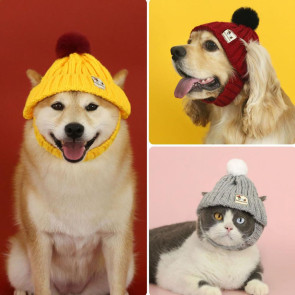 Knitted Dog Hat Cat Pompon Hat Winter Warm Hat with Ear Holes for Small Dogs And Cats Daily Wear Photography Prop
