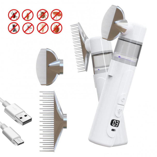 Electric Louse Comb Wireless Rechargeable 2-in-1 Vacuum Comb Portable Nit Comb Flea Remover Fine-Toothed Comb for Pets Adults Children All Hair Types