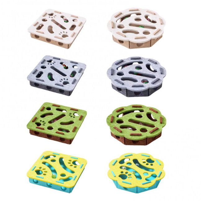 Cat Scratch Maze Toy Interactive Felt Maze Nail File Self-Play Maze Box with 3 Bell Balls for Indoor Cats Stimulate Kitten Energy And Instincts 
