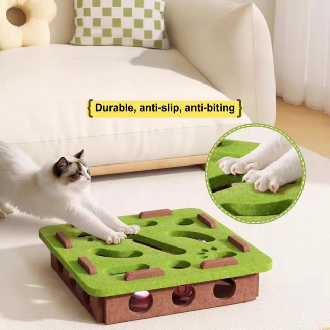 Cat Scratch Maze Toy Interactive Felt Maze Nail File Self-Play Maze Box with 3 Bell Balls for Indoor Cats Stimulate Kitten Energy And Instincts 
