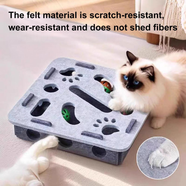 Cat Scratch Maze Toy Interactive Felt Maze Nail File Self-Play Maze Box with 3 Bell Balls for Indoor Cats Stimulate Kitten Energy And Instincts 