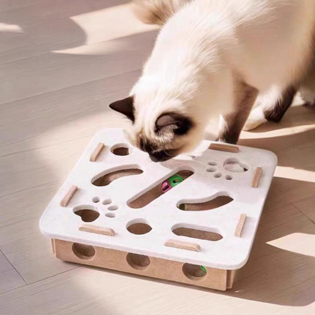 Cat Scratch Maze Toy Interactive Felt Maze Nail File Self-Play Maze Box with 3 Bell Balls for Indoor Cats Stimulate Kitten Energy And Instincts 