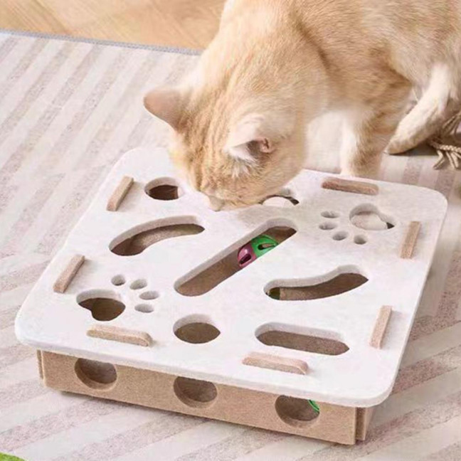 Cat Scratch Maze Toy Interactive Felt Maze Nail File Self-Play Maze Box with 3 Bell Balls for Indoor Cats Stimulate Kitten Energy And Instincts 
