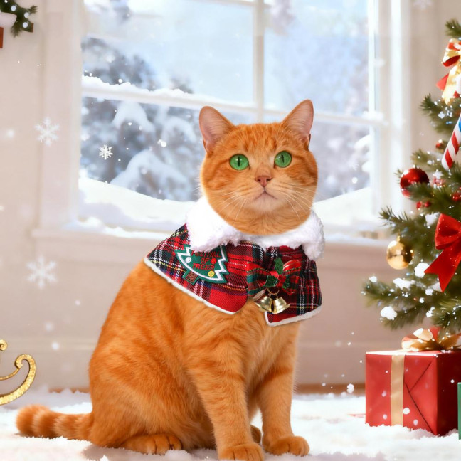 Pet Scarf Christmas Plaid Bowknot Bells Decor Plush Lining Lace-up Cat Dog Collar Holiday-themed Pet Accessory