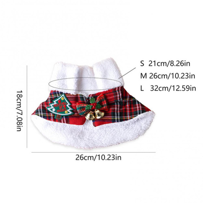 Pet Scarf Christmas Plaid Bowknot Bells Decor Plush Lining Lace-up Cat Dog Collar Holiday-themed Pet Accessory