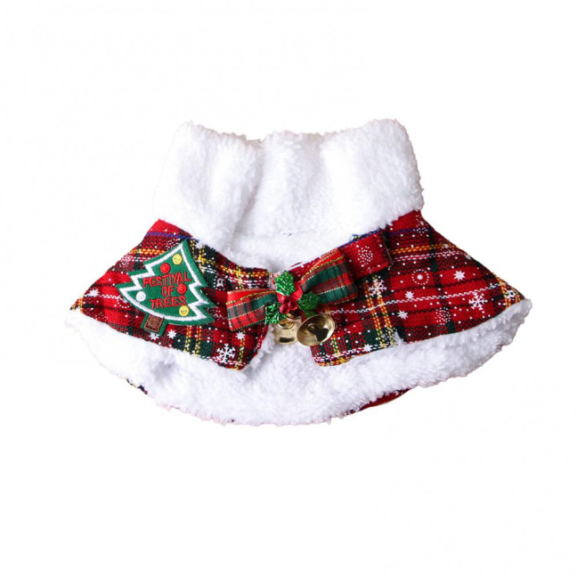 Pet Scarf Christmas Plaid Bowknot Bells Decor Plush Lining Lace-up Cat Dog Collar Holiday-themed Pet Accessory