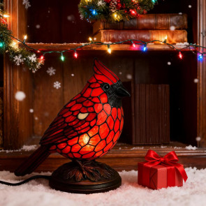 Cardinals Table Lamp Resin Red Bird Night Light for Bedside Living Room Christmas Decor Warm Glow Art Piece for Home Decoration