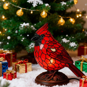 Cardinals Table Lamp Resin Red Bird Night Light for Bedside Living Room Christmas Decor Warm Glow Art Piece for Home Decoration